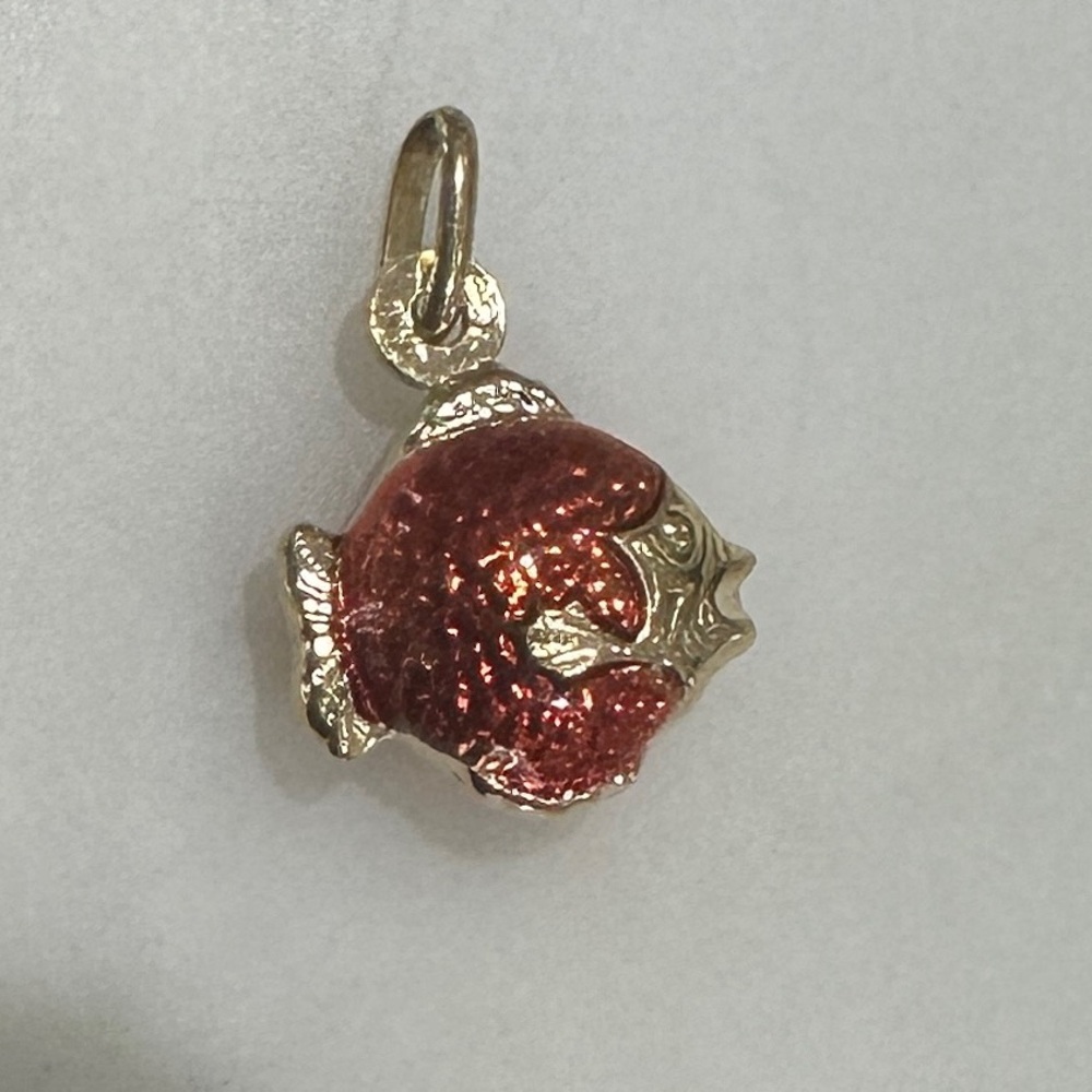 Adorable 14k Gold Red Enamel Puffy Fish Charm/Pendant